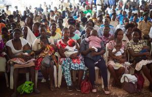 Mothers and children at the Malaria  vaccine roll-out in Homa Bay Kenya