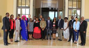 The WHO Regional Director for AFRICA, Dr M Moeti (centre, front row), with participants and facilitators at the AACHRD meeting