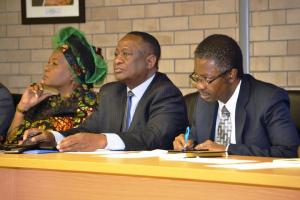 Governor of the Khomas Region, Mrs. Laura Mcleod-Katjirua; Minister of Health and Social Services, Dr Kalumbi Shangula; WHO Representative, Dr. Charles Sagoe-Moses 