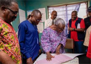 African Regional Certification Commission team reviewing immunization data at Orieru Primary Health Care centre, Ibadan North West LGAi