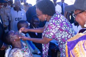 Oral Cholera Vaccination by the Minister of Health-- Dr Jane Ruth Aceng 
