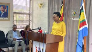 Uganda's Minister of Health, Hon Jane Ruth Aceng addresses the media.