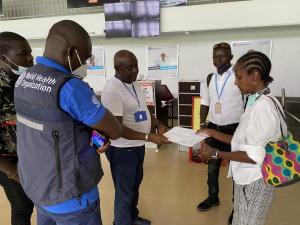 WFP and WHO officials engaging the Airport Authorities at the Lungi International Airport