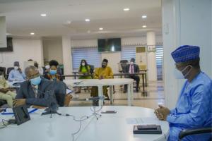 Dr Faisal Shuaib (right) and Dr Walter Kazadi Mulombo WHO Representative during the visit to NPHCDA Photo credit: WHO/Eromosele Ogbeide