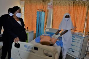 01_Students at demonstration of basic emergency obstetric care at the college of Nursing and Midwifery with facilities/equipment provided by WHO. 