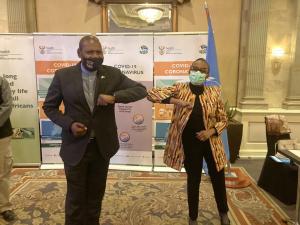 South Africa’s Minister of Health, Dr Zweli Mkhize and Regional Director of the World Health Organization (WHO) for Africa, Dr Matshidiso Moeti; at the introduction of the surge team of experts to South Africa
