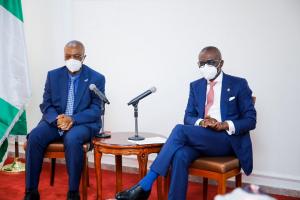 Lagos State Governor (right) listening to the  WHO Representative at the Government House. Phot creditChima Ochemba 1