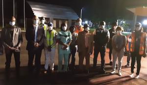 Group photo of dignitaries at the arrival and handover ceremony of the second batch of 96000 doses of the AstraZeneca COVID-19 vaccine at the Roberts International Airport 