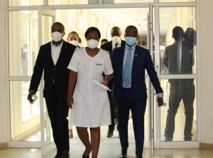 Minister Edwin Dikoloti and his delegation visiting the COVID-19 isolation facilities at Scottish Livingstone Hospital