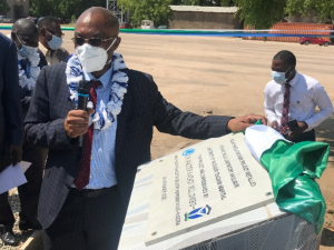 Dr. Walter Kazadi Mulombo at the commissioning of 48 solar panels at the polio laboratory.