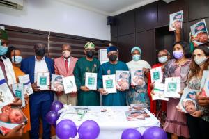 Dr Osagie Ehanire Honourable Minister of Health, Dr (Senator Adeleke Olorunnimbe, Hon, minister of State for Health, Dr Walter Kazadi Mulombo alongside other dignitaries at the launch of the documents