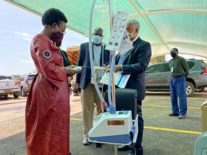 Members of the Health leadership in Uganda assess medical equipment