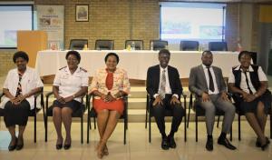 Dr Ester Muinjangue, Deputy Minister of Health and Social Services with Dr Charles Sagoe-Moses, WHO Representative with members of the Windhoek Central Hospital and the Director of Health for the Khomas Region, Mr Ukolo