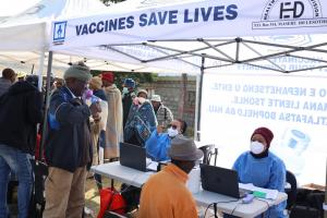 Community members receiving free medical screening during the launch of Integrated Health Service Programme in Thaba Tseka District, Lesotho