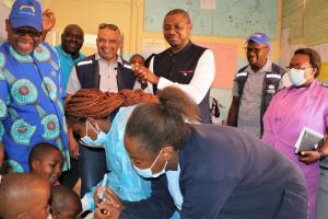 Dr. Jean-Marie Dangou, WHO Zimbabwe's representative (left), and Dr Abdelrahim Khalid, the GEPI Coordinator for Zimbabwe (middle) and Dr. Tajudeen Oyewale, the UNICEF Zimbabwe Representative