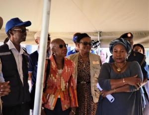 Ms. Hopolang Phororo, UN Resident Coordinator with the Governor of the Khomas Region, Honorable Laura McCleod, WHO Representative, Dr Charles Sagoe-Moses and UNFPA Representative,  Gift Malunga during the UN  joint visit as part of the Social Transformation Pillar.  
