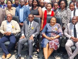 Honorable Deputy Minister of Health and Social Services, Dr Ester Muinjangue, Executive Director of the Ministry of Health and Social Services, Mr Ben Nangombe, WHO AFRO Senior Project Officer, TNR, Dr  William Maina, Kavango East Region. Acting Director Mr. Woita Kampumburu