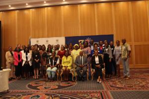 Mr Ben Nangombe, Executive Director of the Ministry of Health and Social Services with Dr Mary Brantuo, WHO Namibia OIC colleagues from AFRO,  Geneva and participants from 12 member states f