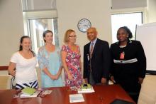 02 L-R Ms Anne Murphy, Ms Lisa Godwin, Ms Leslie Reed, Dr Alemu and Dr Miriam Nanyunja after the visit