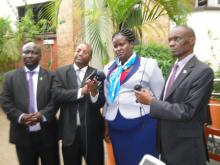  Dr Khadija Kassachoon, Principal Secretary, MOH with Mr Mule Muia, director communications, Dr Ian Njeru, head DSRU, & Dr Kepha Ombacho, Chief Public Health Office