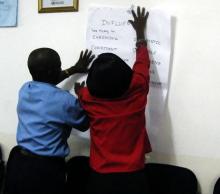 Training material being posted on the wall