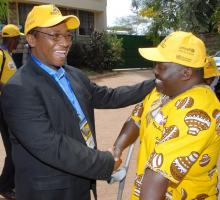  Dr Jackson Kioko, Director of Health Services, shares a light moment with National Immunization Ambassador Harold Kipchumba at the event