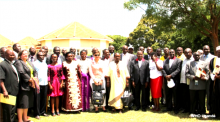 Government leaders, partners, cultural and religious leaders and district officials at the stakeholders meeting at the Soroti State Lodge