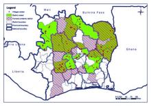 03 carte de la cote d ivoire montrant les localites visitees par l equipe de la mission internationale.