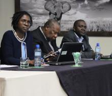 JEE Team lead for external evaluators Dr. Dr. Sally-Anne Ohene (left) on a panel for national legislation, policy and financing