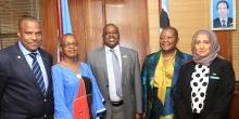 Botswana Acting President Hon Masisi, centre, flanked on his right by Dr Moeti (RD) and Dr M Ovberedjo (WR Botswana) and to his left by Minister Hon D Makgato and Ms S Halabi (the Min Permanent Secretary)