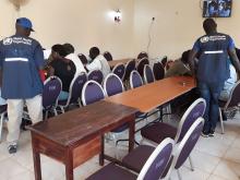 Mr Julu and Dr Abraham supporting the group discussion during the case management training in Yei.  Photo: WHO.