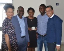 Ms Romina Stelter from WHO Geneva, Mr Petrus Mhata from WHO Namibia, and Mr. Ludy Suryantoro from WHO Geneva with two government participants at the workshop 