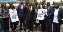 World Anti-biotic Awareness Week with Health CS Dr Cleopa Mailu, accompanied by Livestock Department PS Dr Andrew Tuimur, 3rd left), Lily Koros CEO KNH (extreme left) and the AMR team during the WAAW in Kenya