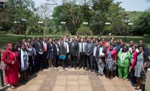 DG Dr Tedros in a group picture with WHO staff