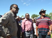 Head of State with Mr Lion Kahimise from the City of Windhoek and Mr Pumuee Katjiuanjo from the Ministry of Health and Social Services