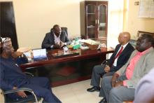 Plateau State Commissioner for Health briefing WR while Permanent Secretary (left) and Executive Secretary of SPHCDB (right) listened.