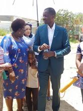 The Minister of Health Dr Benhard Haufiku and his Deputy Minister Honorable Juliet Kavetuna during their field visit to Havana informal settlement