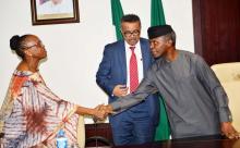 02  WHO Director General (middle) introducing WHO Regional Director for Africa to the Vice President at the Presidential Villa in Abuja