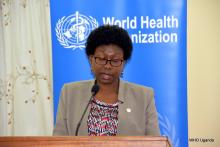 Minister of Health, Dr Jane Ruth Aceng makes her remarks at the meeting 