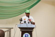 Representing the WHO Country Rep, Dr Lynda Ozor gives a speech at the World Malaria Day press briefing in Abuja