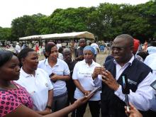 The WHO Representative speaking to the media who participated in the event