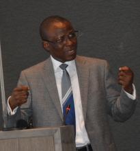 Dr Ngoy Nsenga, WHO Emergency Hub, Nairobi, speaks  during the meeting