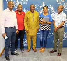 Dr Martins Ovberedjo - WR Botswana (middle), Dr Emmanuel Temu - IVM expert and lead facilitator (far left),  after a debrief session