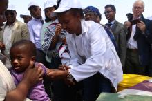 A child receiving measles second dose during the launching