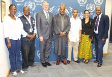 USA Ambassador Cloud (3rd left) was in the comapany of Ms Nwando Diallo (2nd from right) the acting CDC Country Director