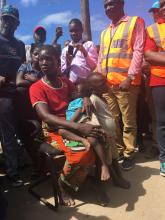 Elena and her children Felipe and Luisa are first in line for the oral cholera vaccination in Beira