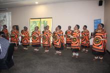 Members of the "Lutsango" women regimen dancing during the launch of the World Health Day commemoration