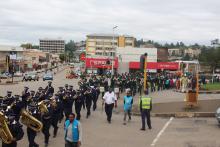 Band from the uniformed forces leading the World Health Day march around town