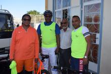 Hon. Mr Stephan Toussaint, Minister of Youth and Sports, Dr Laurent Musango, WHO Representative in Mauritius and Lord Mayor of Port Louis, Mr Daniel Laurent during the cycling activity at Roche Bois Youth Centre