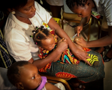 Susana and Abigail are first to be vaccinated with the malaria vaccine in Ghana pilot. Credit: WHO/Fanjan Combrink